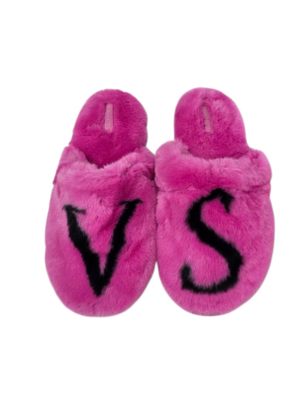 Victoria's Secret Logo Faux Fur Slipper, Slip On, Soft, Size Large 9/10 Pink